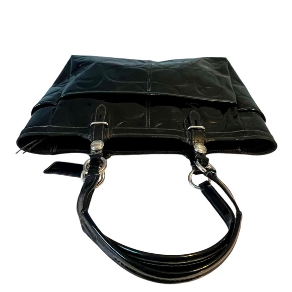 Coach Signature Embossed Black Patent Leather Tote Shoulder Bag Satchel F16564 - Picture 9 of 12